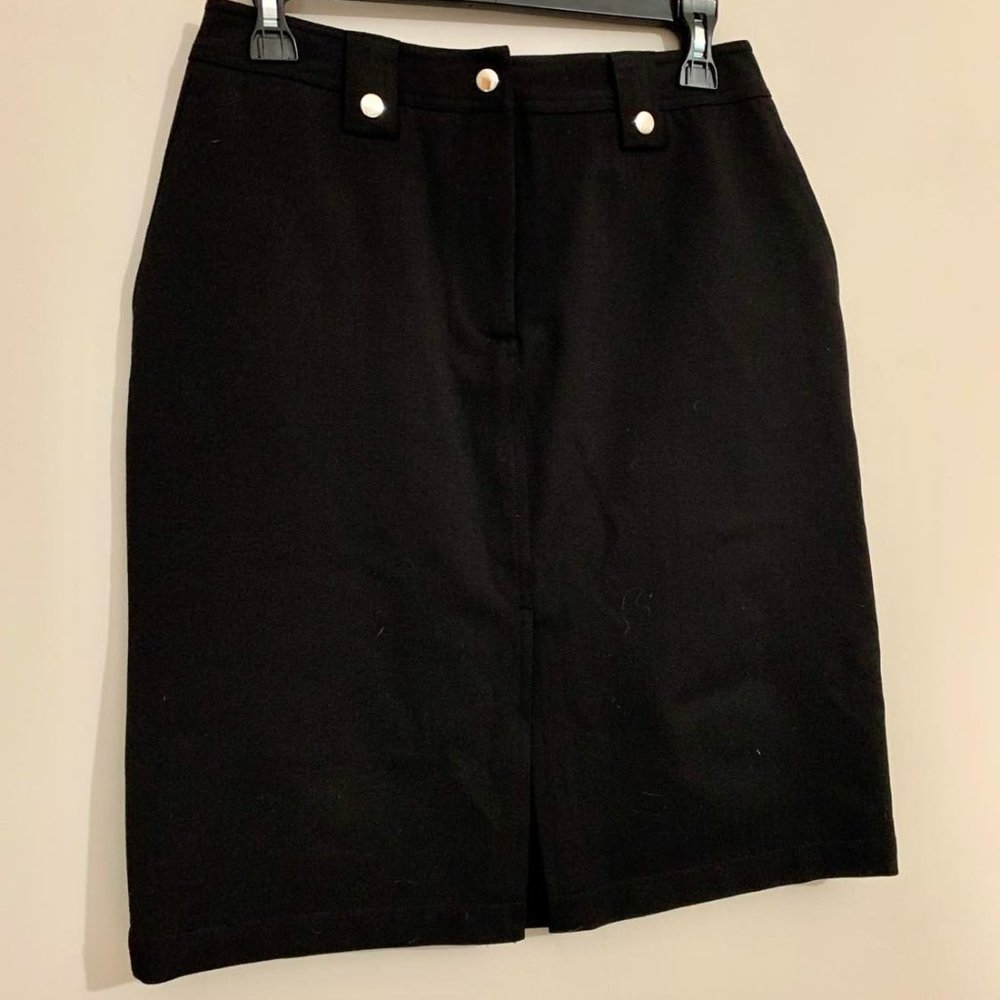 NEW Newport News Black Women's Double Slit Pencil SKIRT Size 8 Silver Hardware